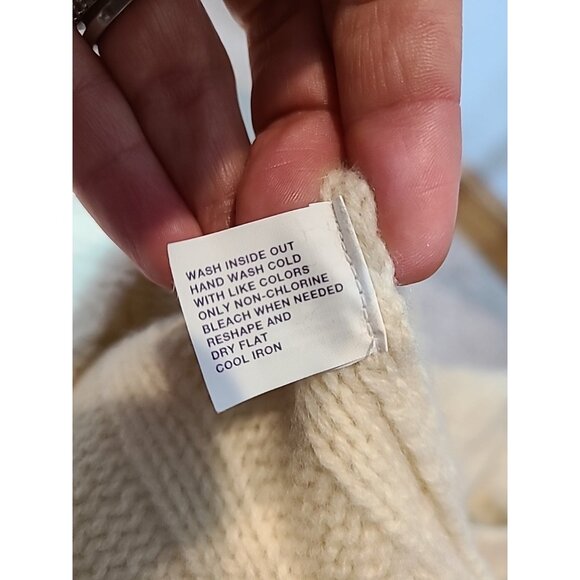 Vtg GAP Sweater Womens Medium Cable Knit Wool Faux Fur Hood Cardigan Chunky Y2K - Picture 15 of 15